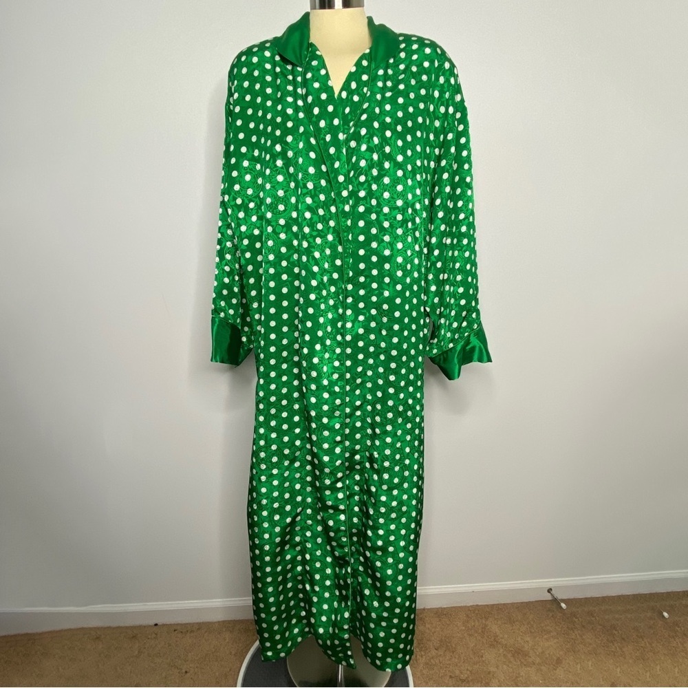 Victoria's Secret Vintage Gold Label Green Polka Dot Robe